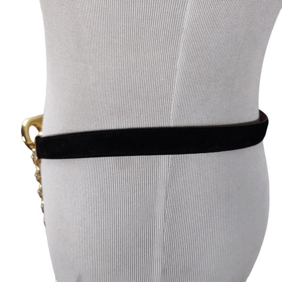 Black Suede Belt Gold Chain Statement Hardware M/L Minimalist Modern main image 5